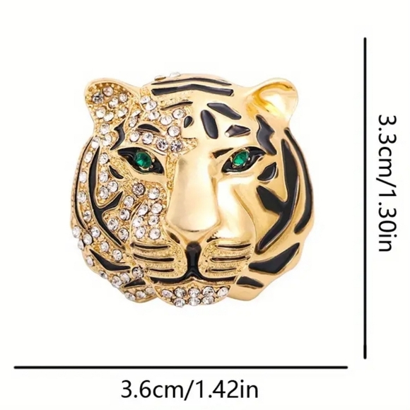 Water Tiger Brooch Men/Women Unisex Goldtone Jeweled - Picture 2 of 4